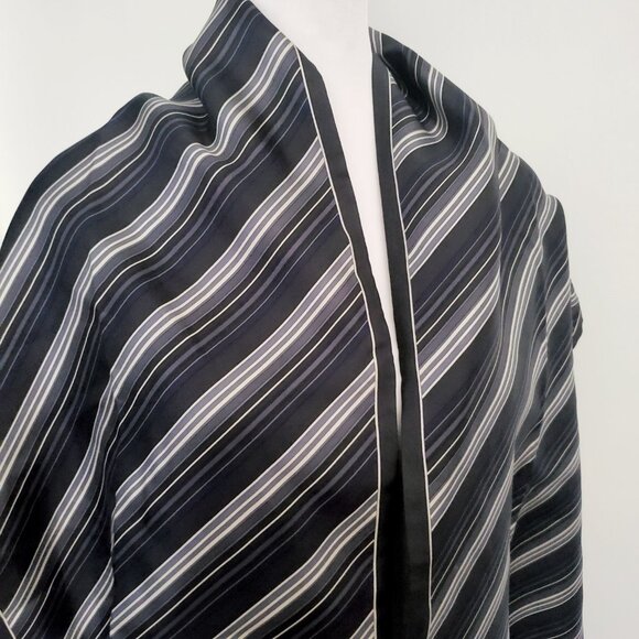 VTG Men's Silk & Wool Scarf Diagonal Grey Pinstripe Old Money Luxe Design Long - Picture 4 of 10